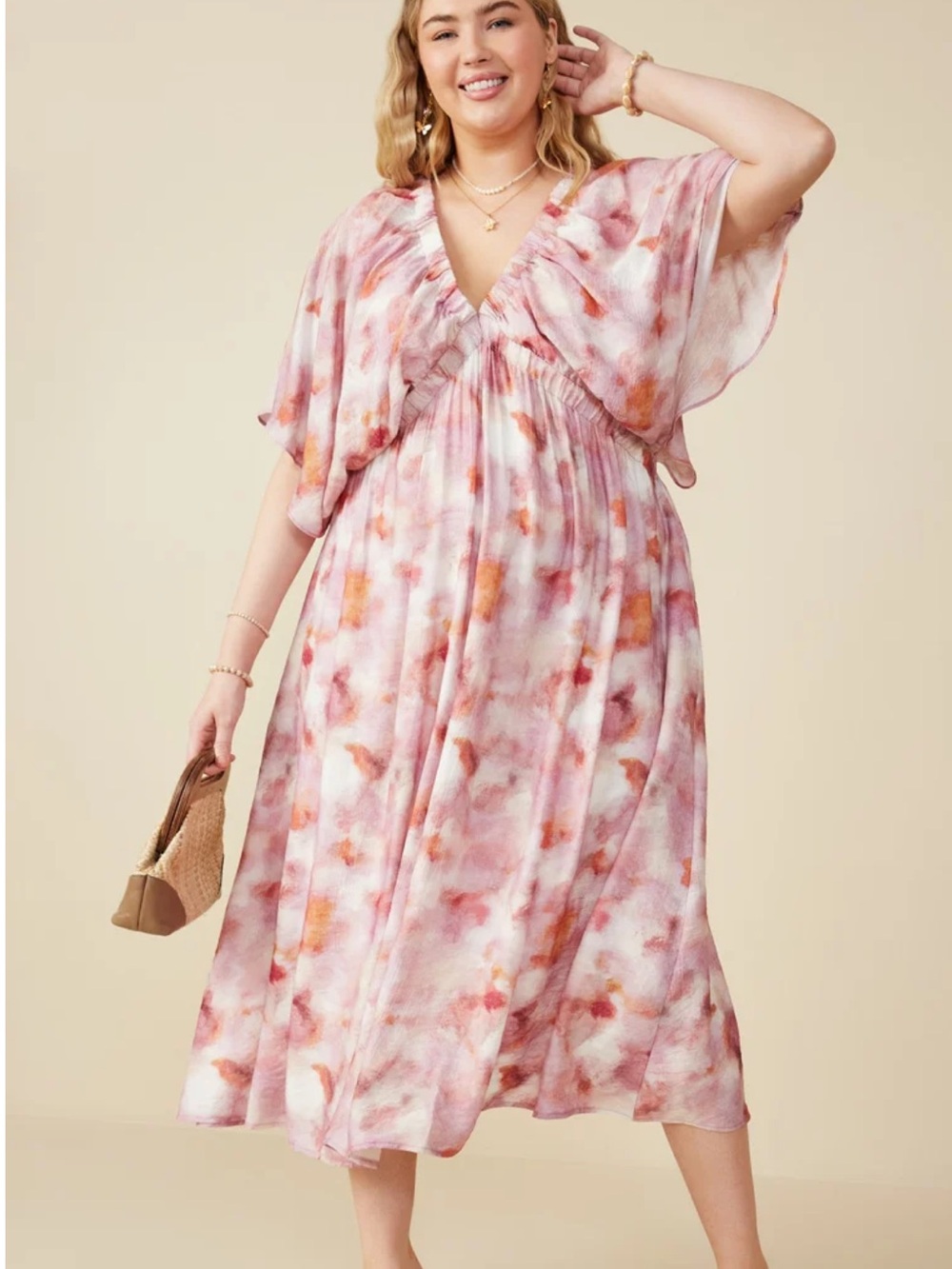 Hazy Floral Elastic Detail Maxi Dress from Hayden Watercolor Gauzy Flowy Size 1X